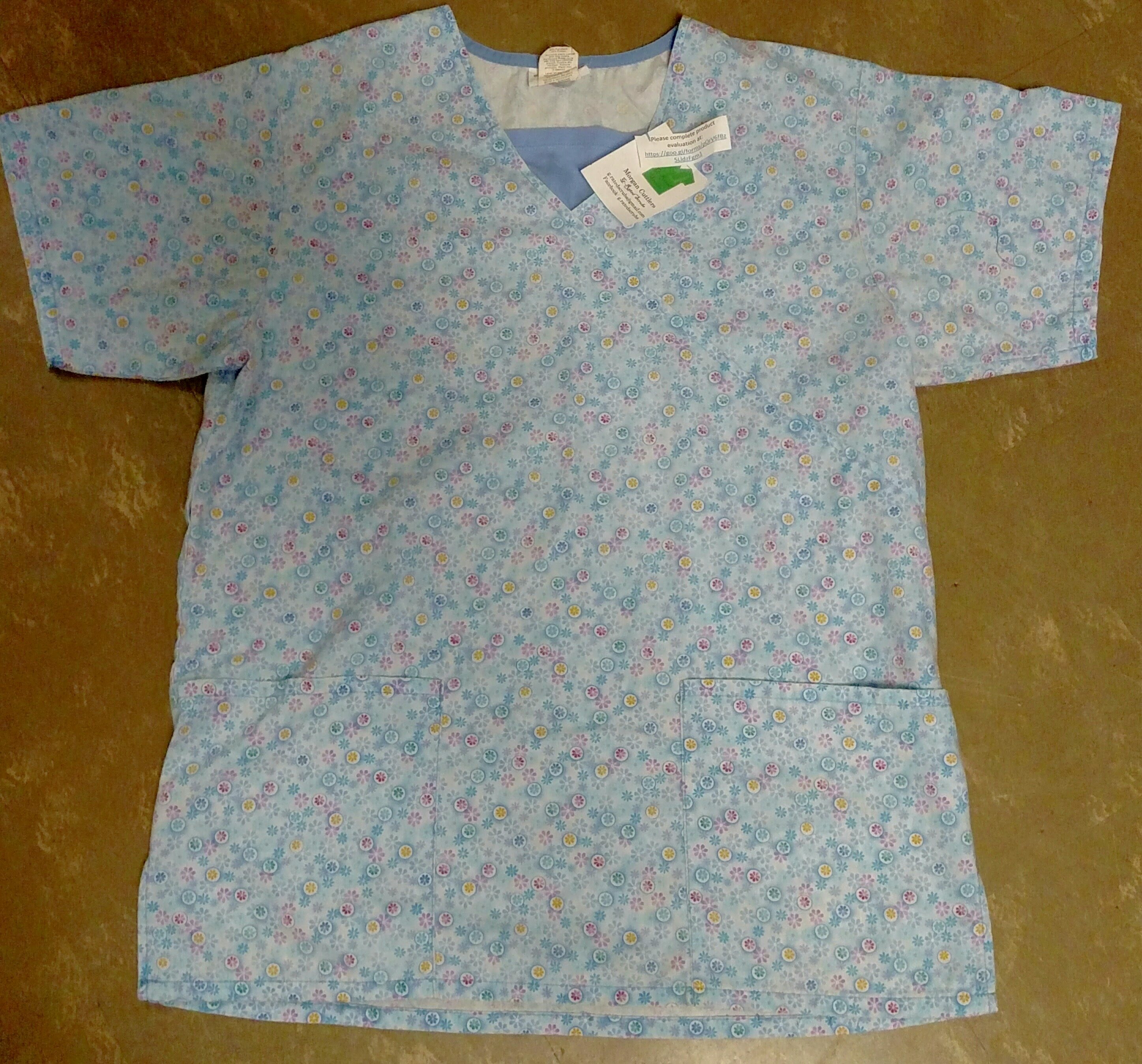 Light Blue Flower Print Scrub Top